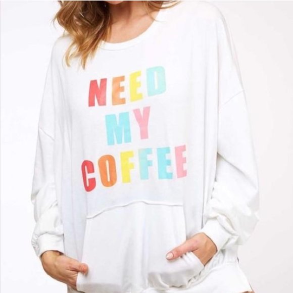 Luna Crew Neck Sweatshirt Need My Coffee in White - Picture 7 of 7